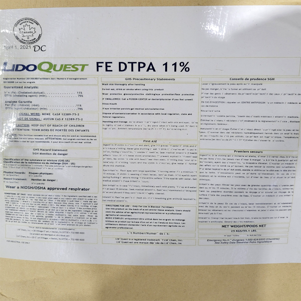 F. Fer chélaté DTPA 11%Fe LidoQuest 