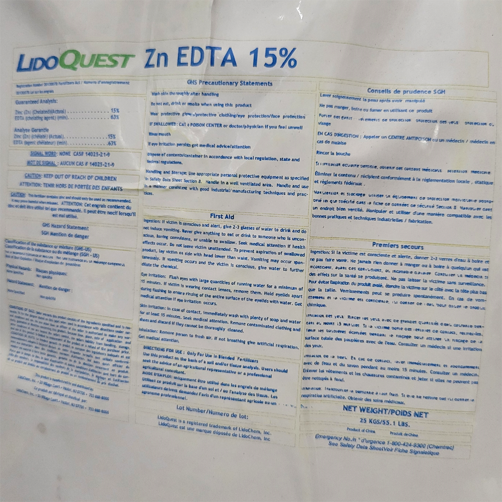 F. Zinc chélaté EDTA 15%Zn LidoQuest 