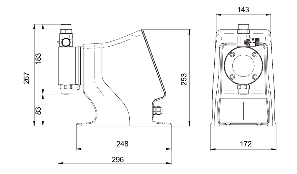 ITC DOSmart AC diaphragm dosing pump  8 l/h (2.1 gph) 8 bar (116psi) connexion: 4x6 – 6x8 – 10x12