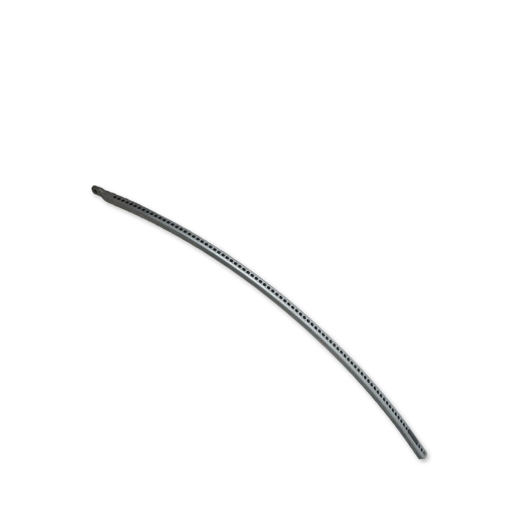 Crémaillère courbe 2cm x 1.0m, trous ronds, extrémité aplatie, Curau