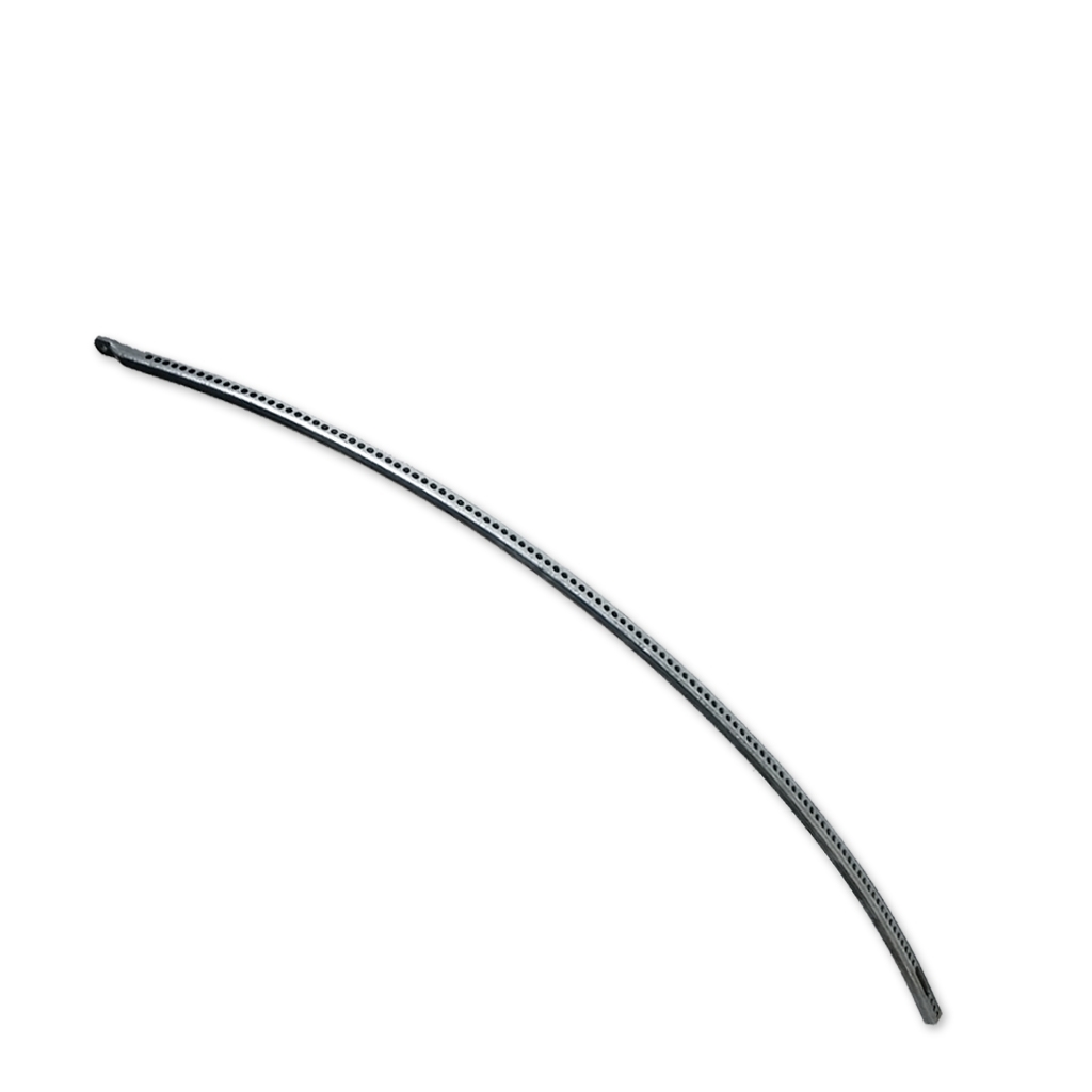 Crémaillère courbe 2cm x 1.3m, trous ronds, extrémité aplatie, Curau