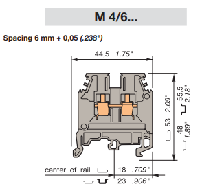 Bloque de terminales gris Entrelec 22-10 AWG 600V 25A