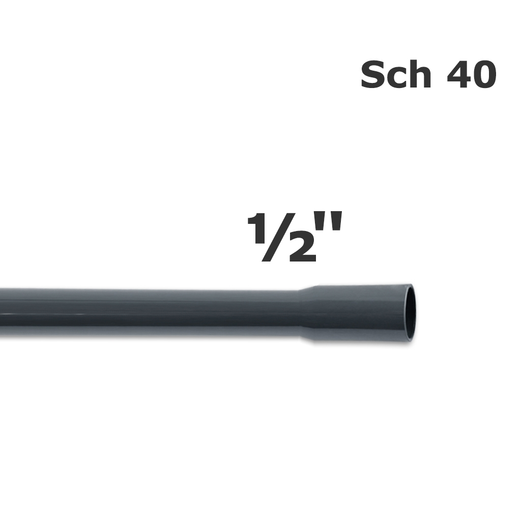 Tuyau PVC Ced40 gris 1/2" (ID 0,608" OD 0,840") (10') avec cloche