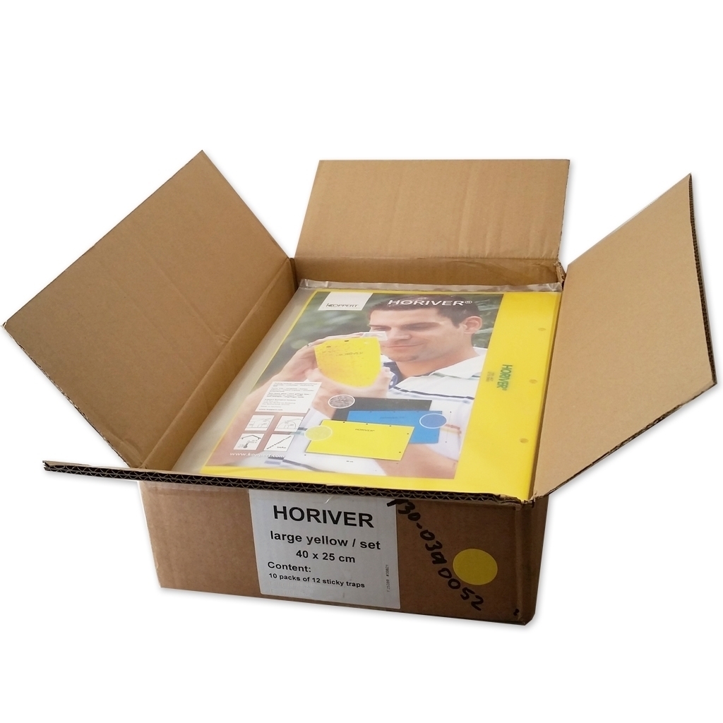 Pièges collants jaunes Horiver grand 40x25cm (12 pièges/pqt) - vendu en boîte complète (10pqt/boîte)