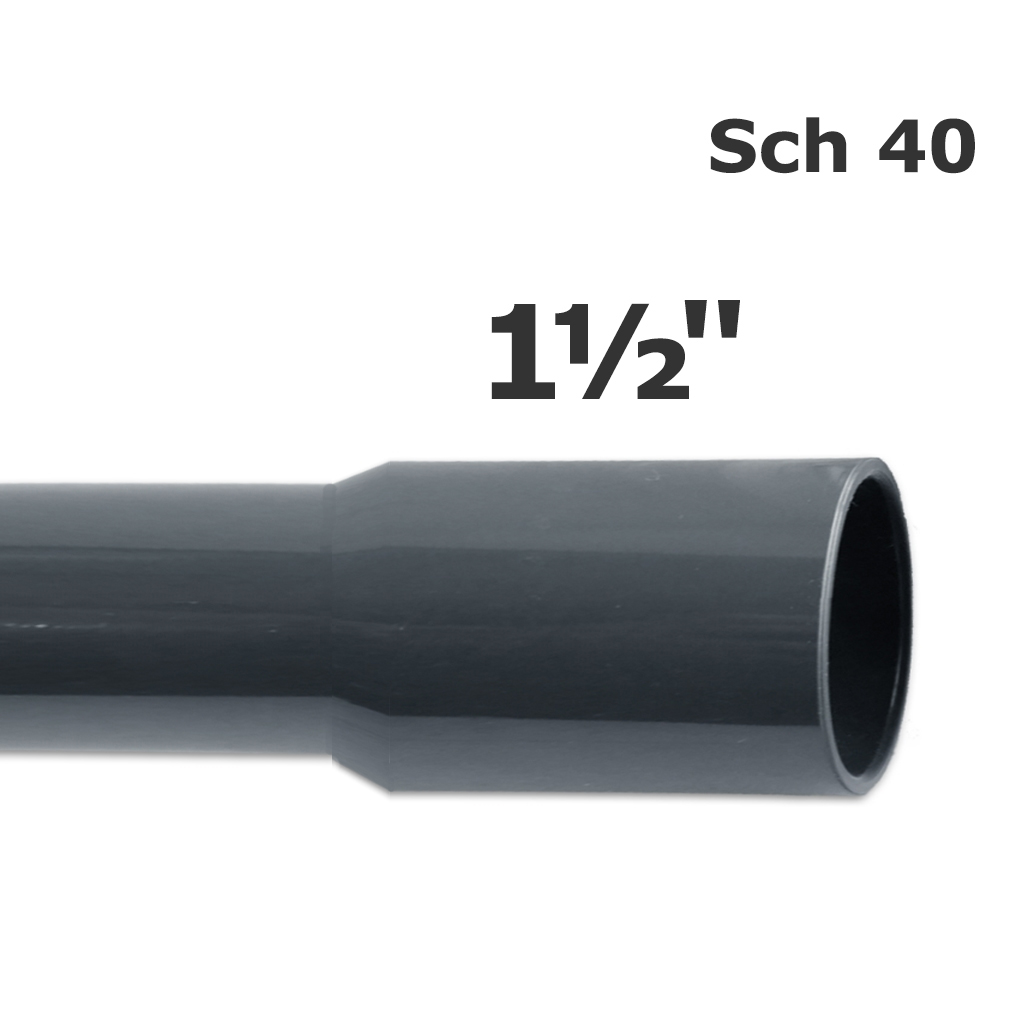Sch 40 grey PVC pipe 1 1/2 in. (ID 1.592 in. OD 1.900 in.) (10 ft.) bell end