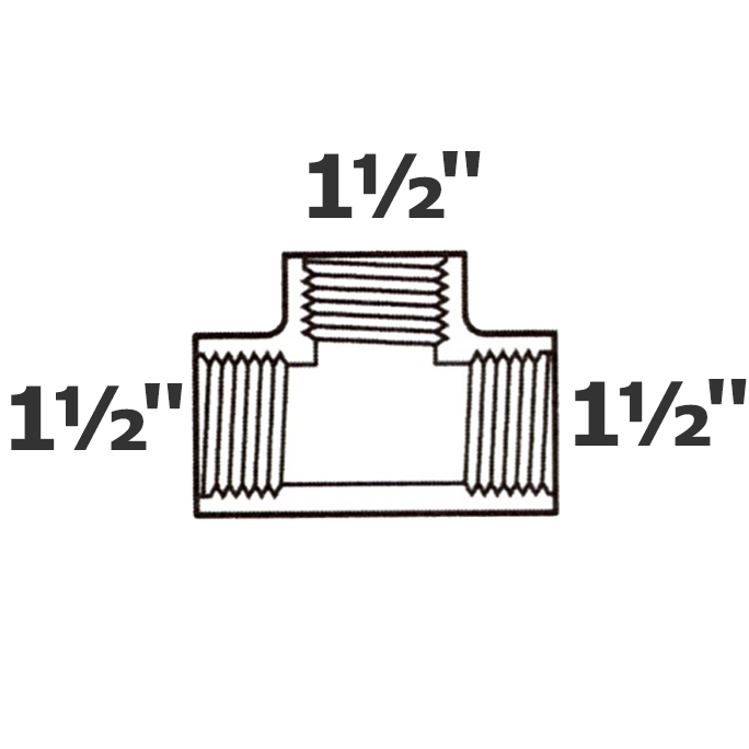 T gris 1 1/2 FPT x 1 1/2 FPT x 1 1/2 FPT sch 40