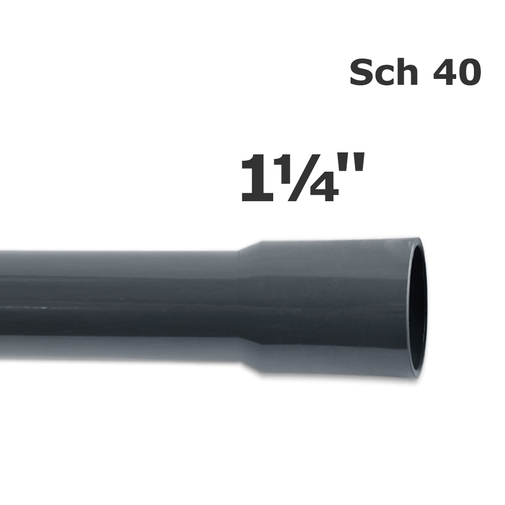 Sch 40 grey PVC pipe 1 1/4 in. (ID 1.364 in. OD 1.660 in.) (10 ft.) bell end
