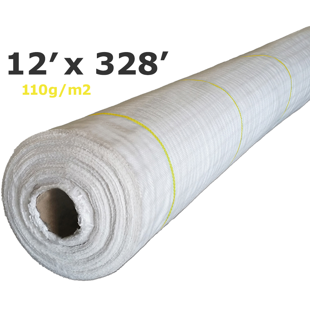 Cubierta de tierra blanco tejida con líneas  amarillas 3,66mx100m (12'x 328') 110g, permeable