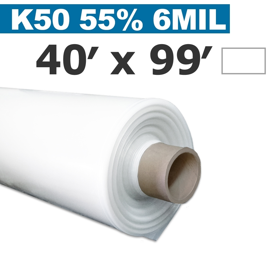 Poly 40' Hoja Blanco 55% opacidad 6mil K-50 50UV Klerk's *precortado* 40' x 99'