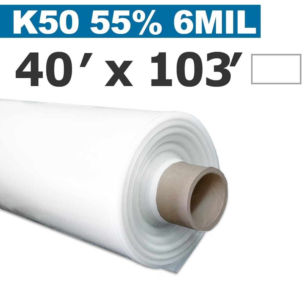 ​Poly 40' Sheet White 55% opacity 6mil K-50 50UV Klerk's *pre-cut* 40' x 103'