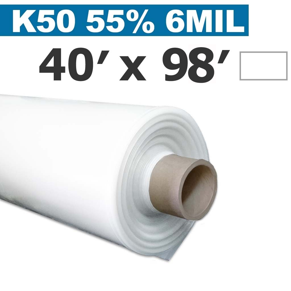 ​Poly 40' Sheet White 55% opacity 6mil K-50 50UV Klerk's *pre-cut* 40' x 98'