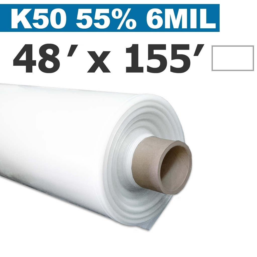​Poly 48' White Sheet opacity 55% 6mil 50UV Klerk's *pre-cut* 48' x 155'