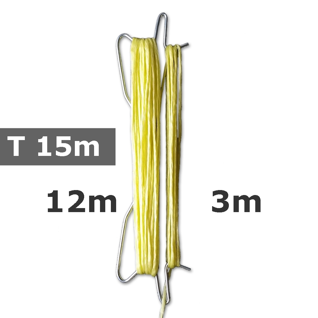 Prewound hook double 220mm IN STOCK, yellow twine, total: 15m, fall: 3m