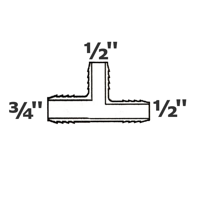 Reducer tee grey 3/4 ins x 1/2 ins x 1/2 ins