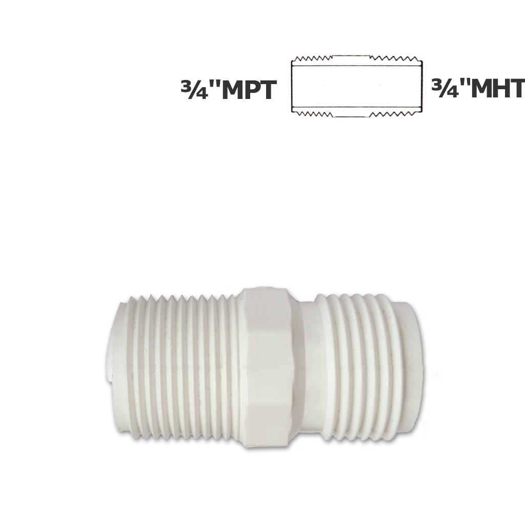 Adaptateur blanc 3/4 MHT (boyau) x 3/4 MPT