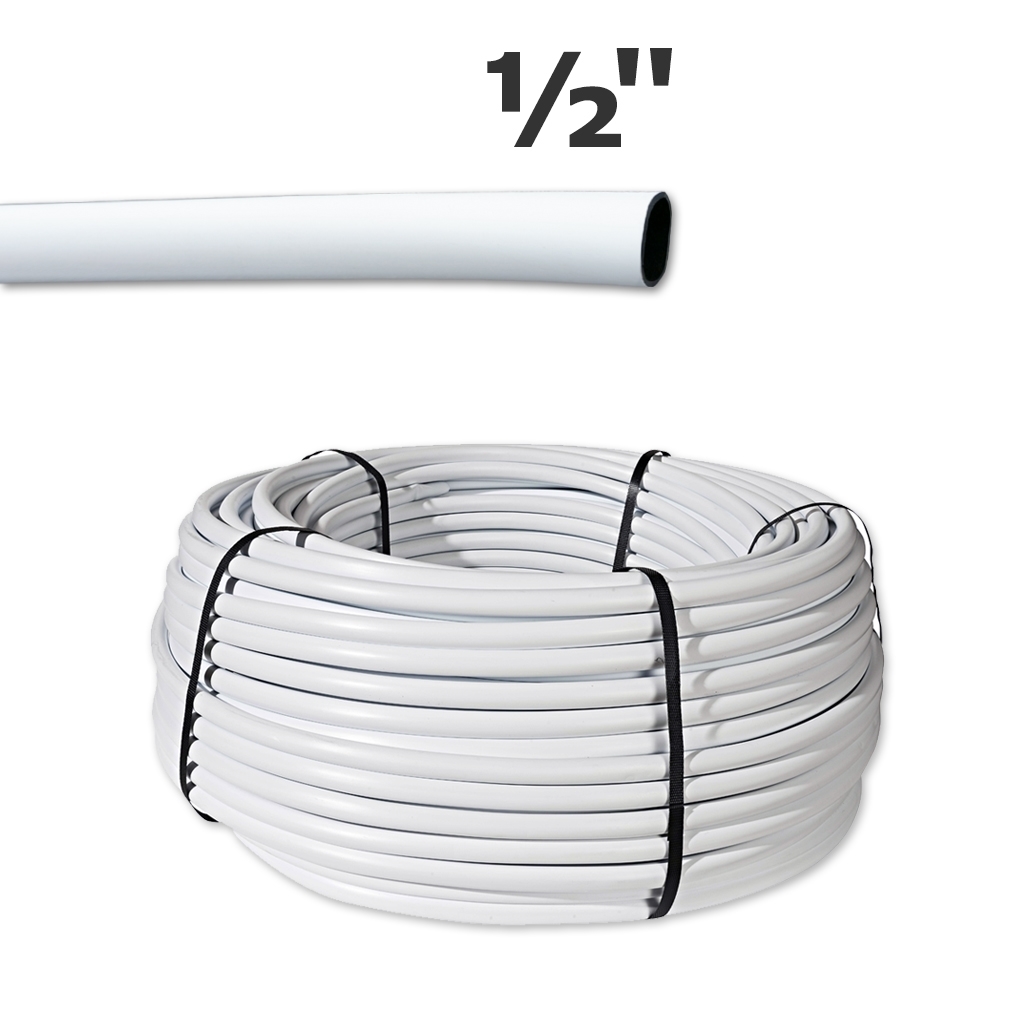 White/black PE tubing 1/2" Netafim 61PSI (ID 0.60" OD 0.70" Wall 0.05") (500')