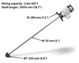 [160-140-10A2-SB-A2000-T15P] Agitateur à turbine ITC moteur triphasé 220V 60Hz 660W, shaft inox 2m, mixing 1.6mm