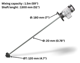 [160-140-10A2-AB-B1300-T12P] ITC Agitador de turbina motor trifásico 220V 60Hz 444W, shaft inox 1.3m, mixing 1.5mm