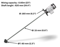 [160-140-10A2-PB-C0620-T06P] ITC Agitador de turbina motor trifásico 220V 60Hz 080W, shaft inox 0.62m, mixing 0.6mm