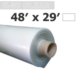 [140-130-02K24-F48-029P] Poly 48' Sheet Clear 6mil K-50 50UV Klerk's *pre-cut* 48' x 29'