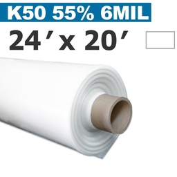 [140-130-05B1X-F24-020P] ​Poly 24' Sheet White 55% opacity 6mil K-50 50UV Klerk's *pre-cut* 24' x 20'