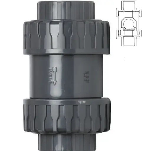 Clapet anti-retour à bille PVC true union grise joint EPDM