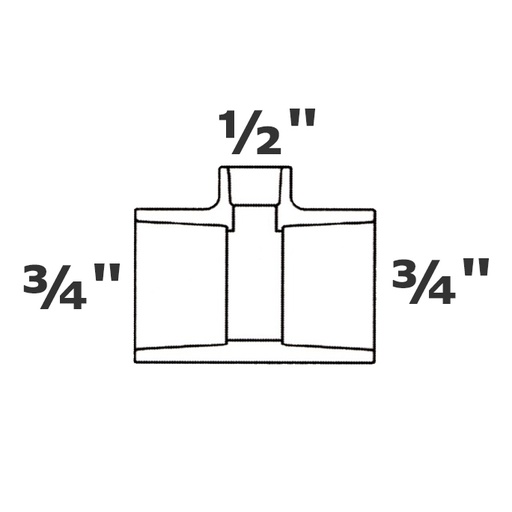 [190-110-000975] Reducer tee grey 3/4 sl x 3/4 sl x 1/2 sl sch 40