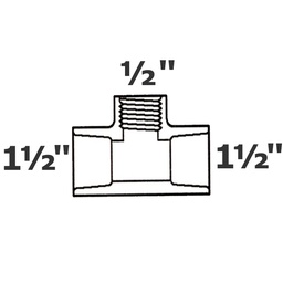 [190-110-001695] Reducer tee grey 1 1/2 sl x 1 1/2 sl x 1/2 FPT sch 40