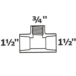 [190-110-001715] Reducer tee grey 1 1/2 sl x 1 1/2 sl x 3/4 FPT sch 40