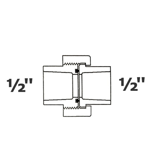 [190-110-006455] Grey union 1/2 sl x 1/2 sl O-ring Buna-N sch 40