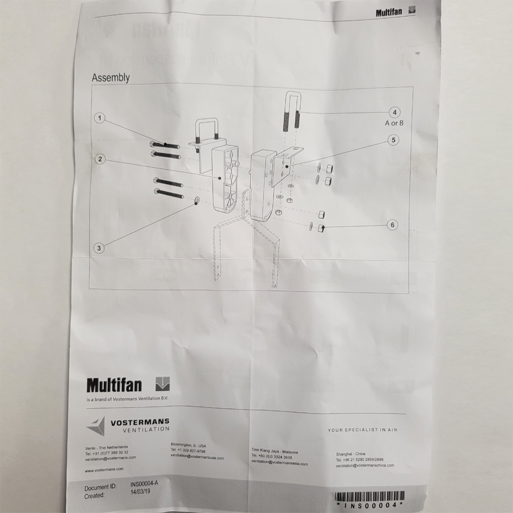 Support for V-FloFan 240V (VAF) fan