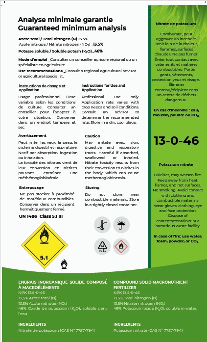 Nitrate de potassium 13-0-46 Performa Globalys