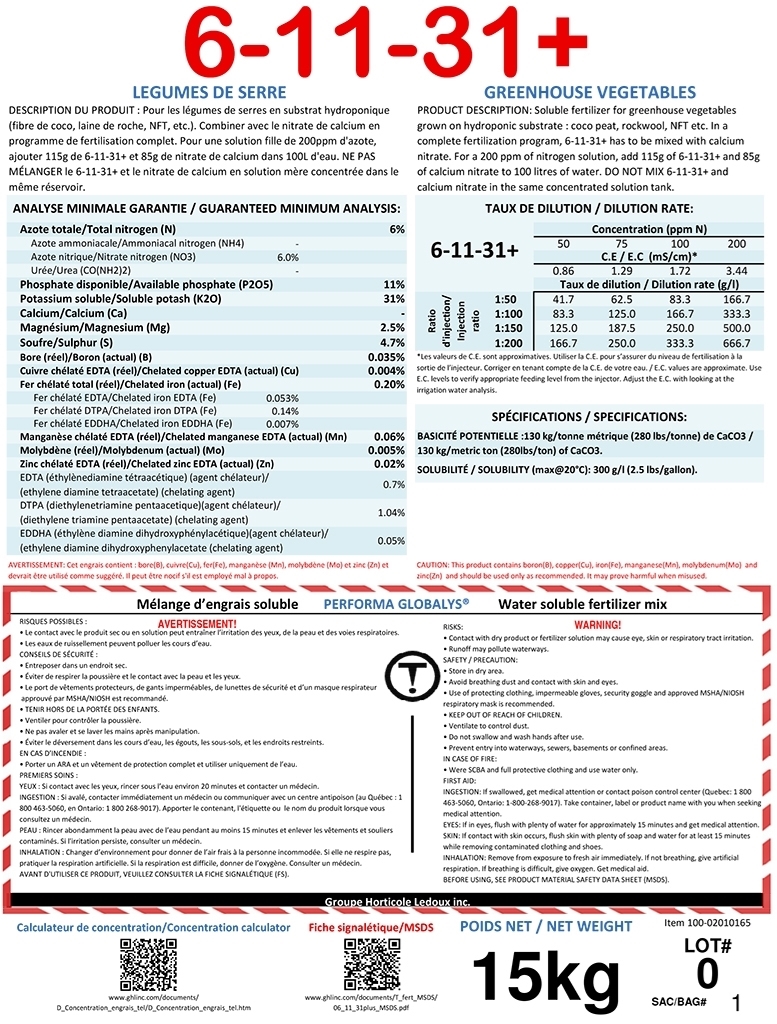 F. Formul soluble 6-11-31+ Performa Globalys