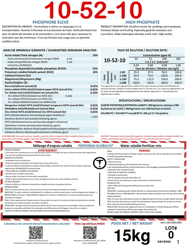 F. Formul soluble 10-52-10 Performa Globalys