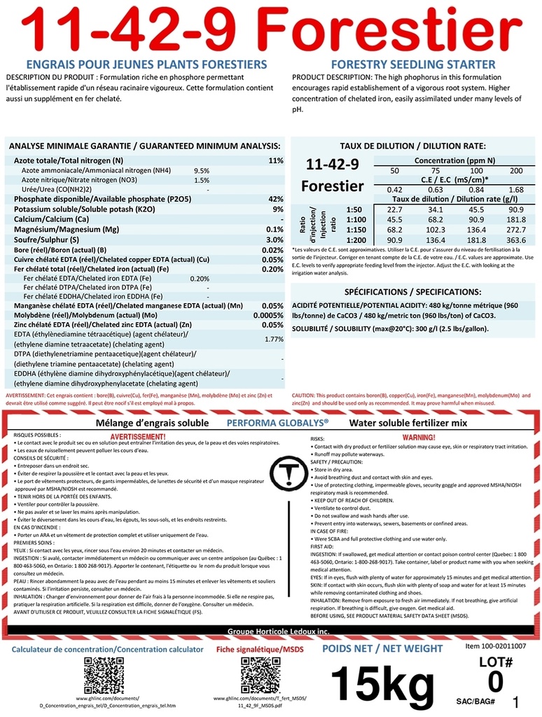 F. Formul soluble 11-42-9 forestier Performa Globalys