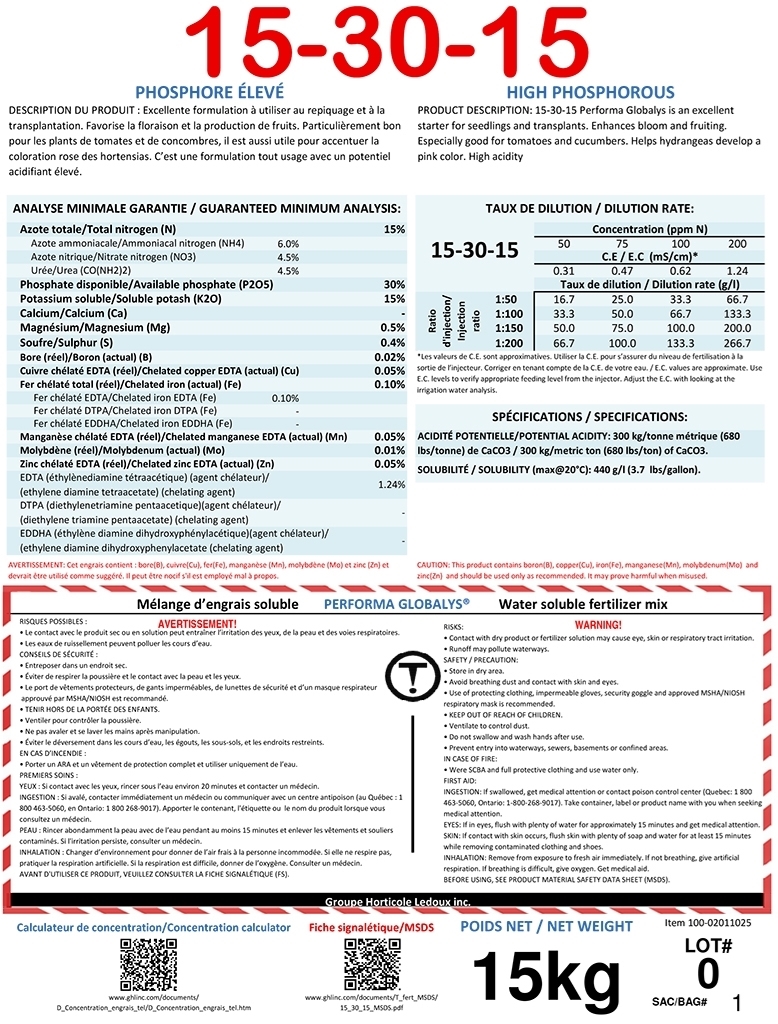 F. Formul soluble 15-30-15 Performa Globalys