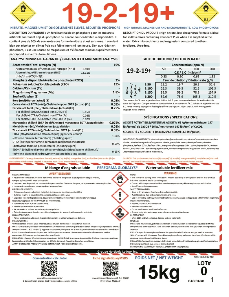 F. Formul soluble 19-2-19+ Performa Globalys