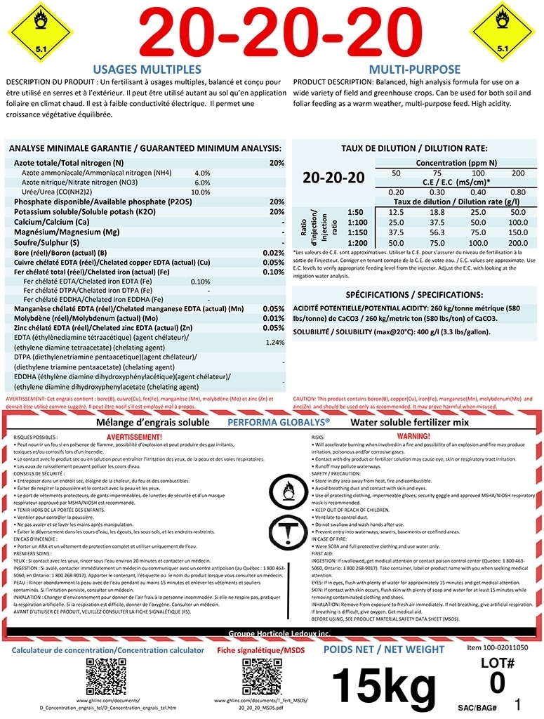 F. Formul soluble 20-20-20 Performa Globalys