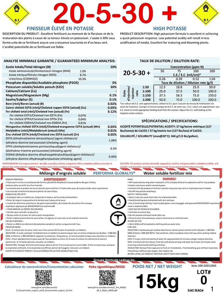 F. Formul soluble 20-5-30+ Performa Globalys