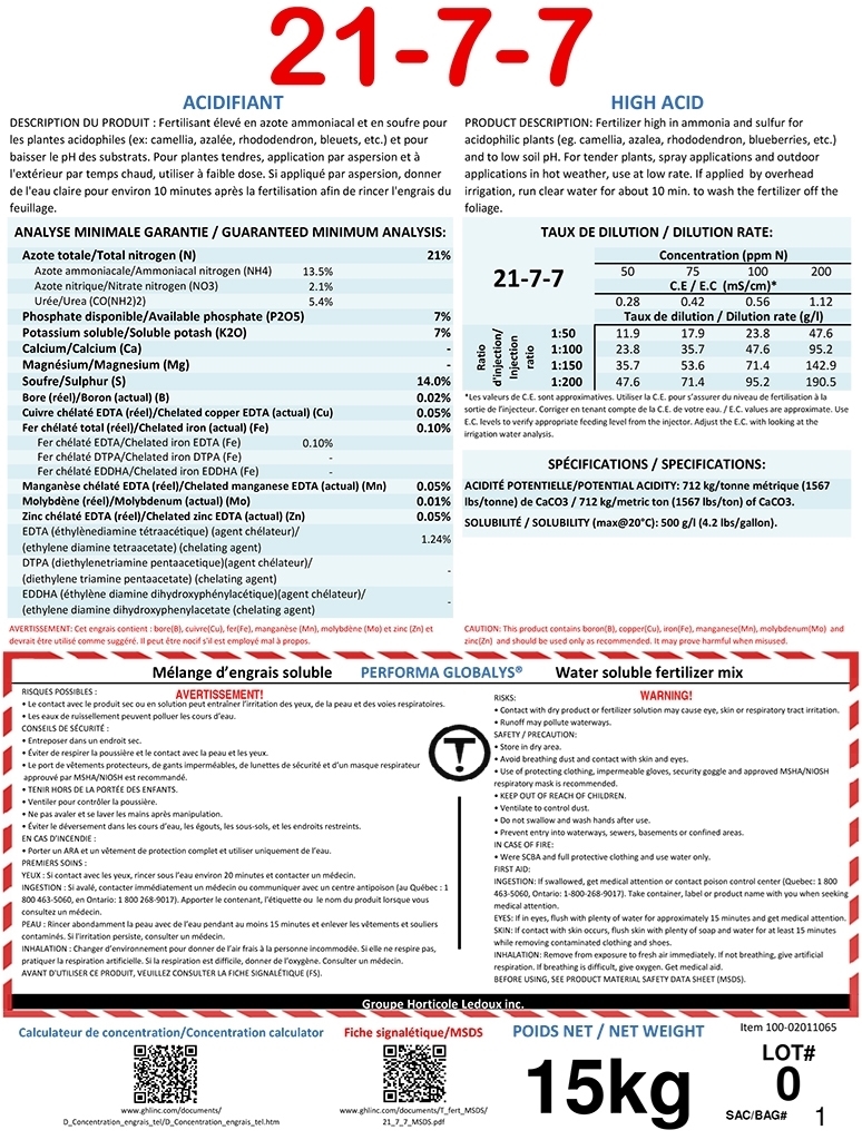 F. Formul soluble 21-7-7 Performa Globalys