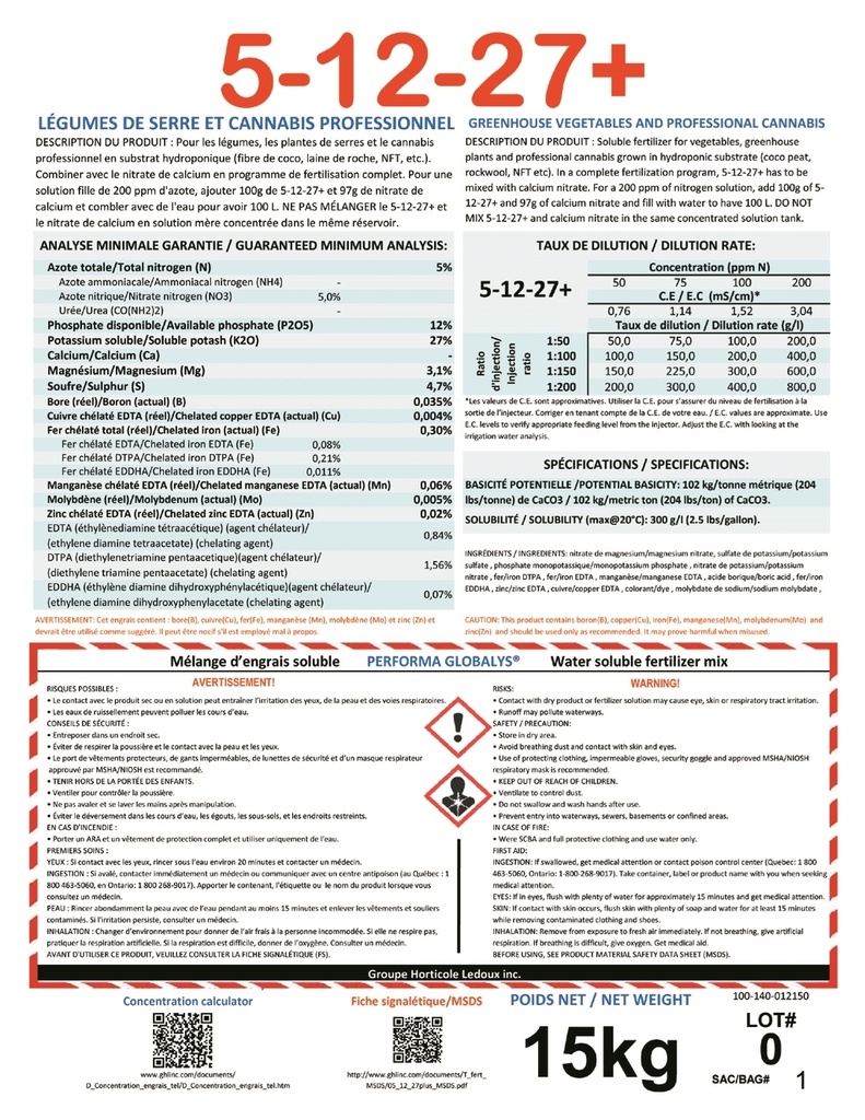 F. Formul soluble 5-12-27+ Performa Globalys