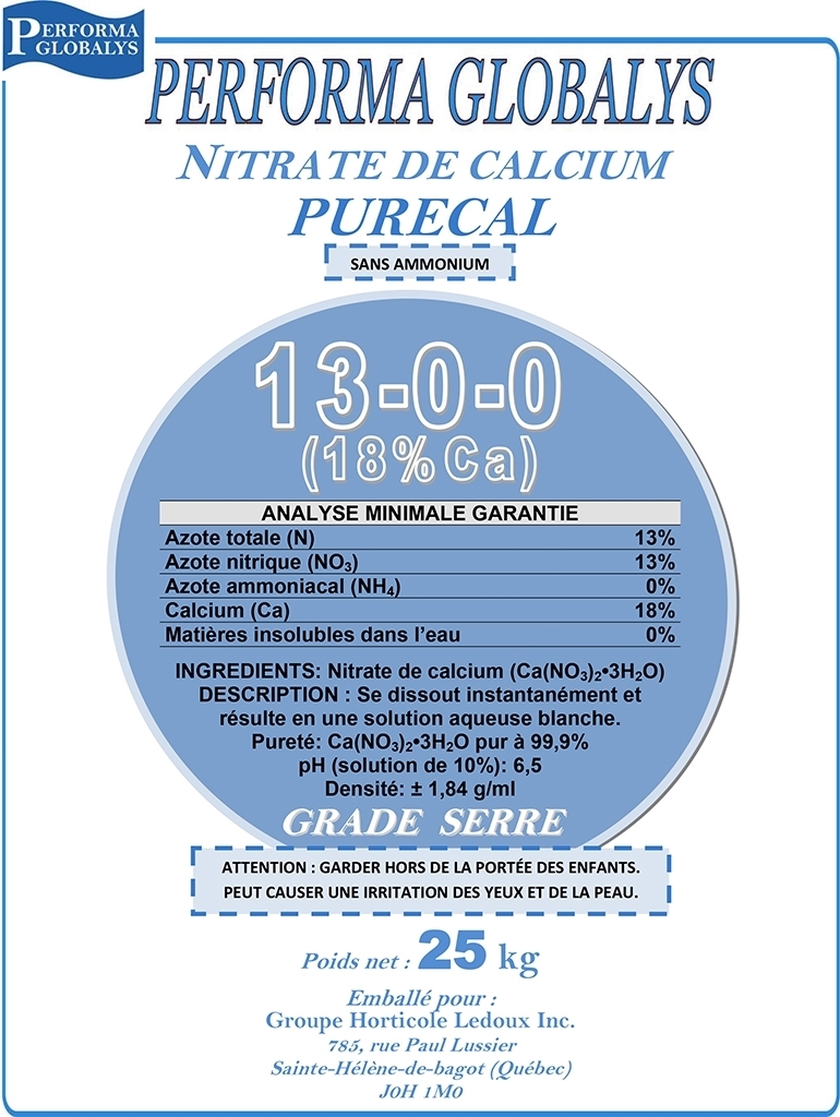 F. Nitrate de calcium 13-0-0 18%Ca sans NH4 PG 