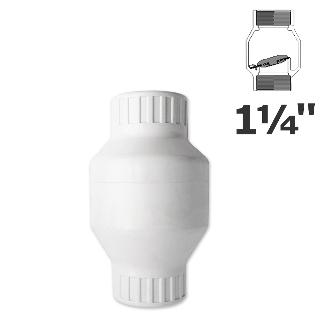 1 1/4" FPT swing check valve white pvc