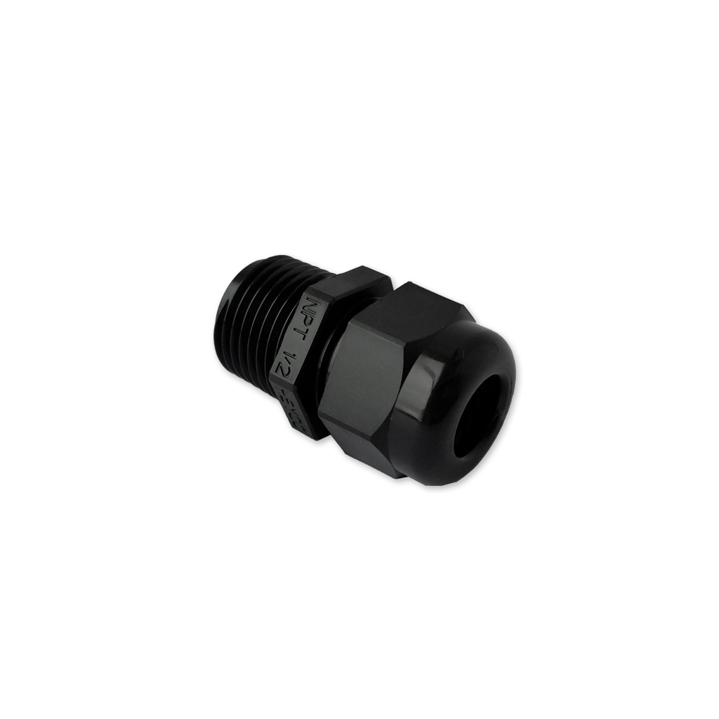 Connecteur en plastique noir 1/2" MPT vissé (pour cables .170-.450") - locknut vendu séparément