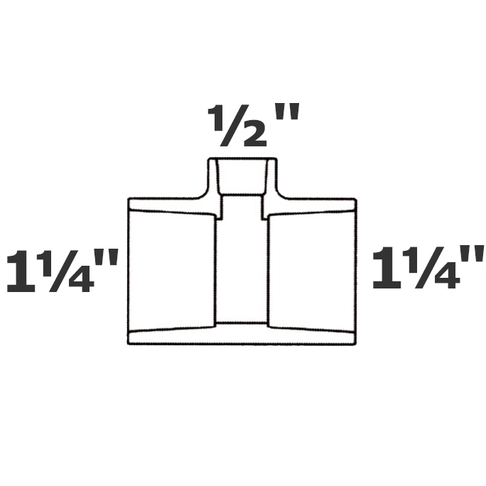 Reducer tee grey 1 1/4 sl x 1 1/4 sl x 1/2 sl sch 40