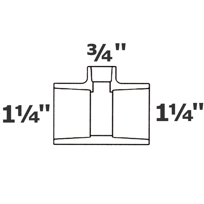 T reductor gris 1 1/4 sl x 1 1/4 sl x 3/4 sl sch 40