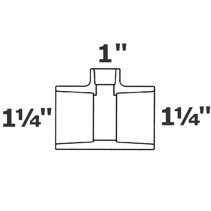 Reducer tee grey 1 1/4 sl x 1 1/4 sl x 1 sl sch 40