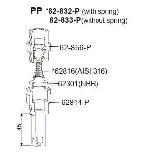 ITC Injection check valve 3/4" NPT PP 45mm with spring