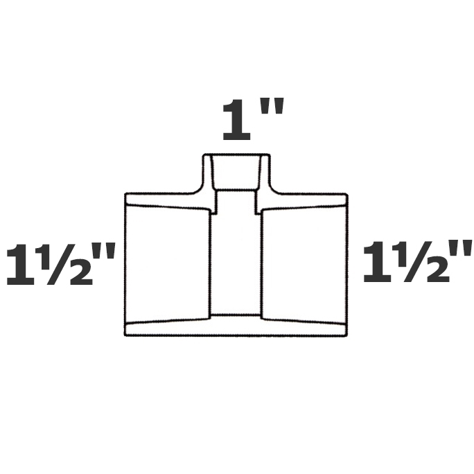 Reducer tee Grey 1 1/2 sl x 1 1/2 sl x 1 sl sch 40