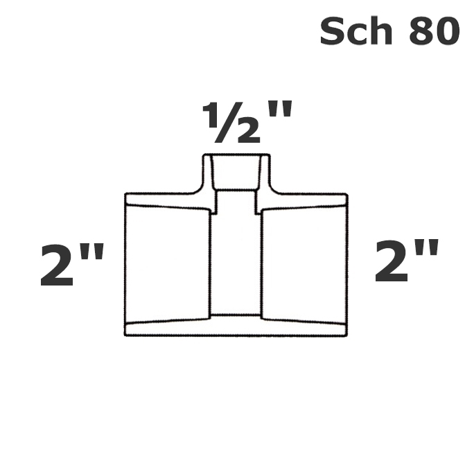 Reducer tee grey 2 sl x 2 sl x 1/2 sl sch 80